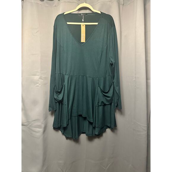 Plus Size 3X 22 24 Green BloomChic V Neck Long Sleeve Oversized Tunic Pockets - Picture 5 of 9